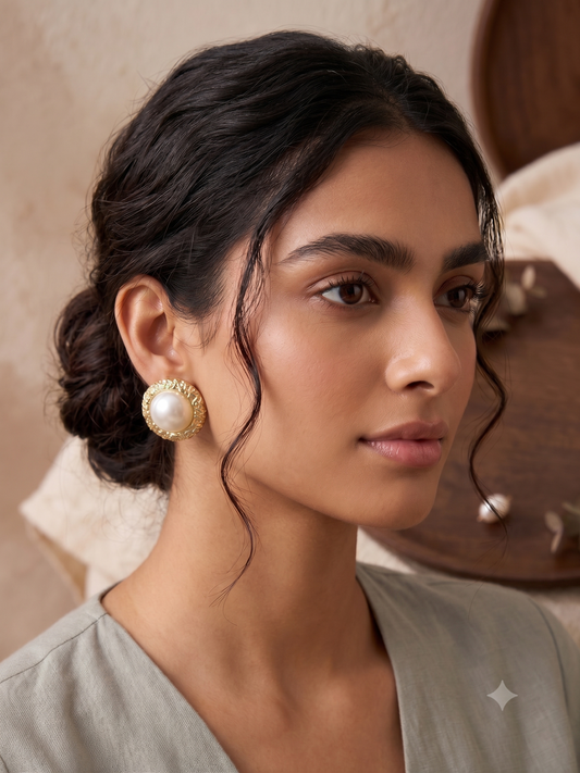 Golden Pearl Textured Round Studs