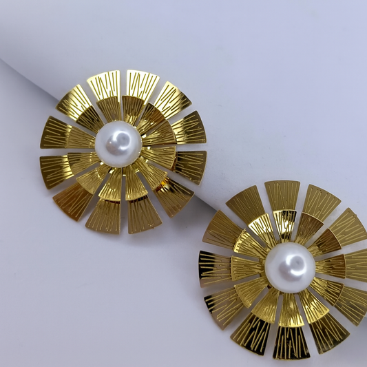 Golden Radiance Pearl Bloom Studs