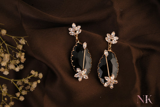 Midnight Bloom Black Stone Ear Dangler