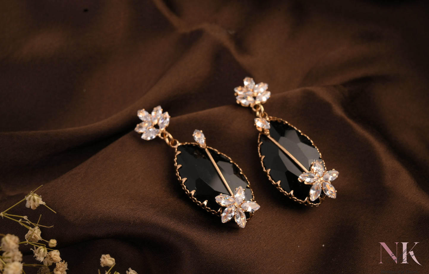 Midnight Bloom Black Stone Ear Dangler