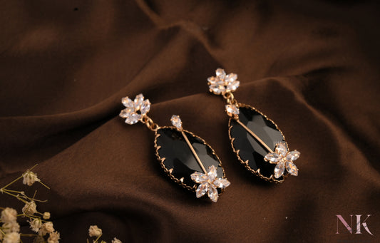 Midnight Bloom Black Stone Ear Dangler