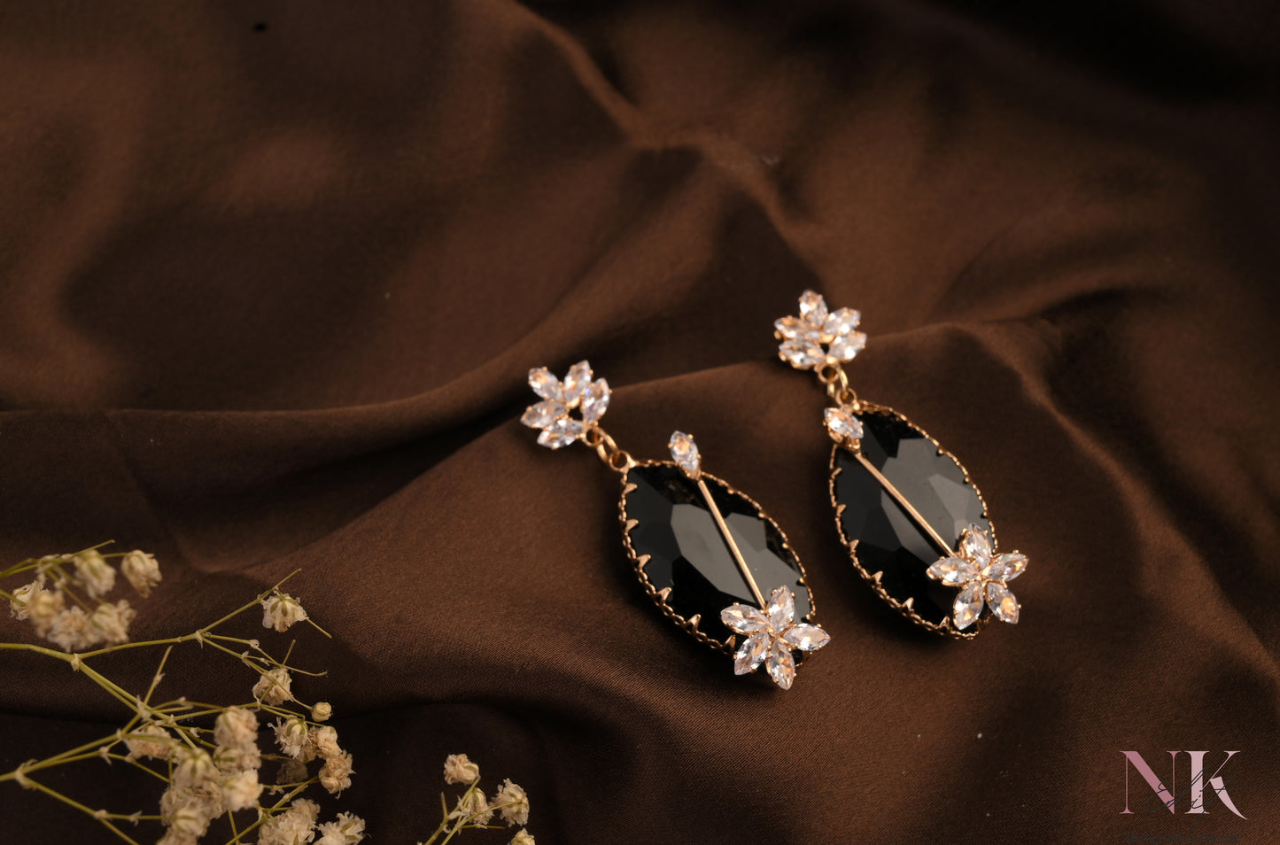 Midnight Bloom Black Stone Ear Dangler