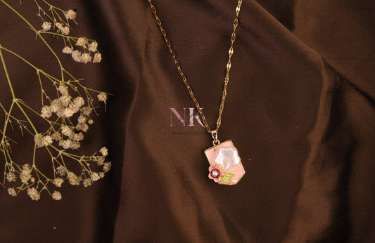 Blush Bloom Enamel Pendant Neckline