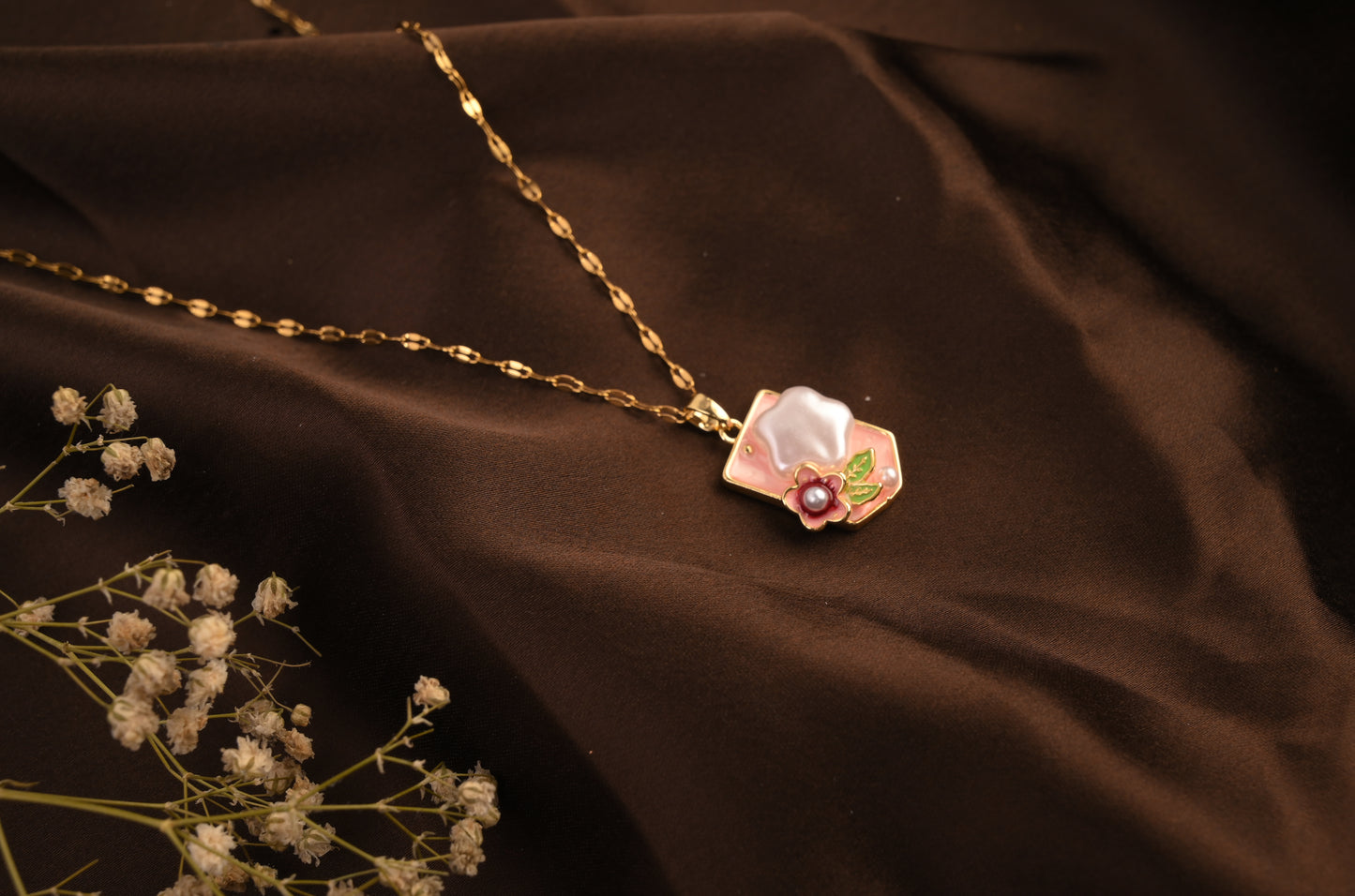 Blush Bloom Enamel Pendant Neckline