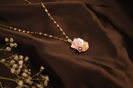 Blush Bloom Enamel Pendant Neckline