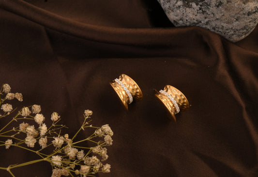Golden Aura Hammered Studs with CZ Sparkle