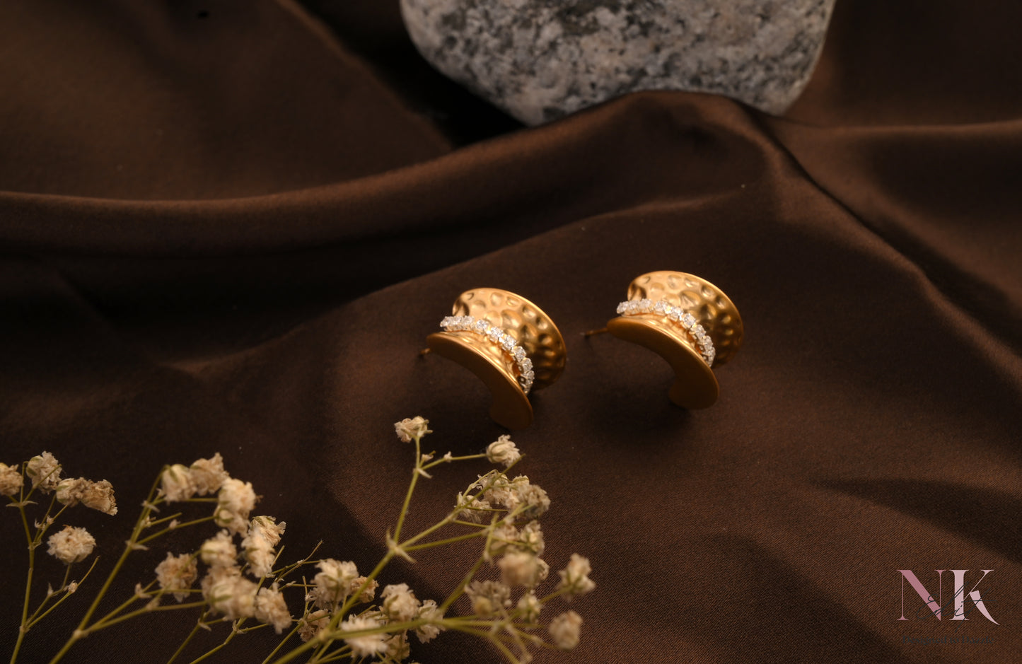 Golden Aura Hammered Studs with CZ Sparkle