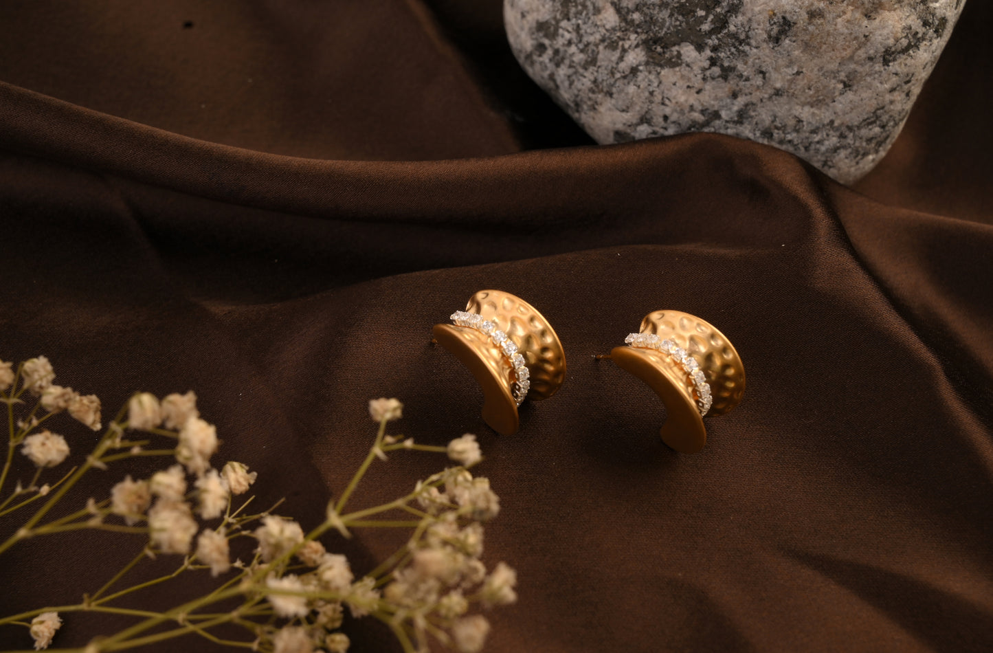 Golden Aura Hammered Studs with CZ Sparkle