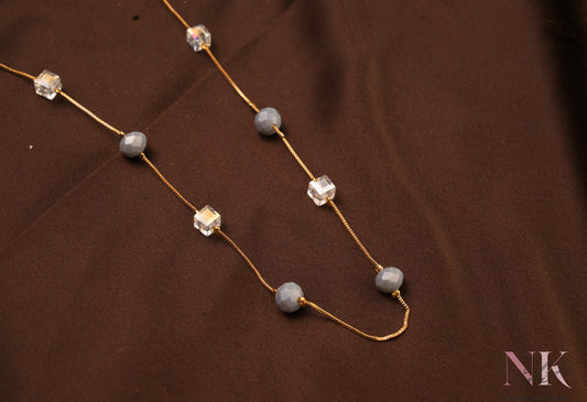 Ethereal Grey Crystal & Cube Bead Neckline