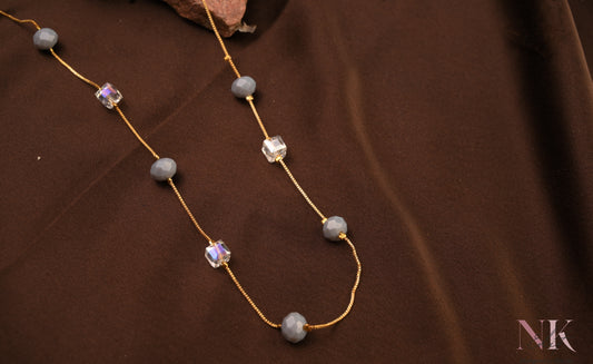 Ethereal Grey Crystal & Cube Bead Neckline