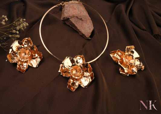 Golden Bloom Statement Ring & Neckline Set