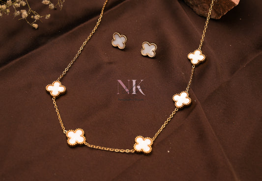 Radiant Clover Charm Neckline & Studs Set