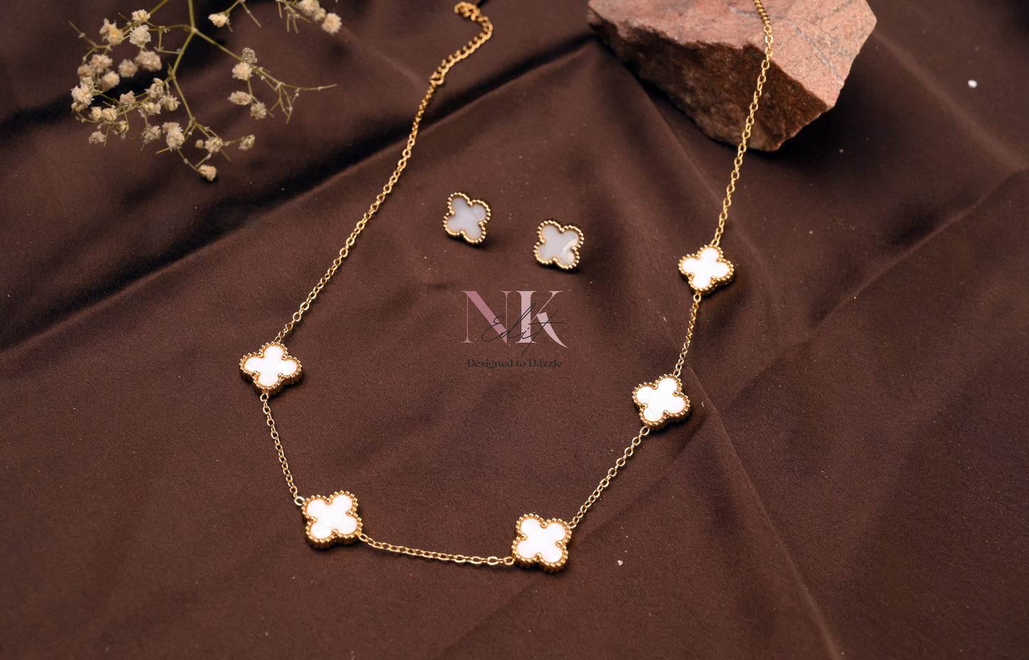 Radiant Clover Charm Neckline & Studs Set