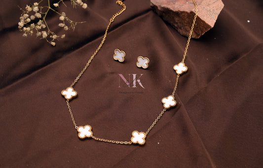 Radiant Clover Charm Neckline & Studs Set
