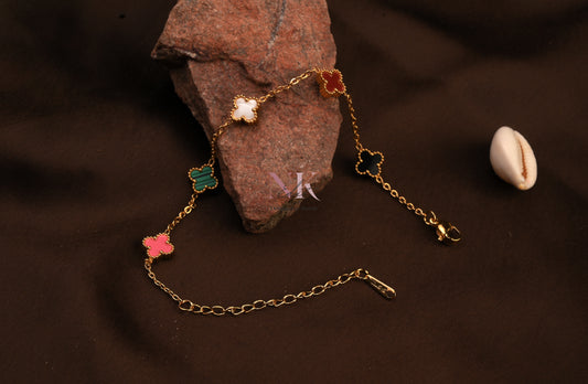 Multicolor Small Clover Charm Chain Bracelet