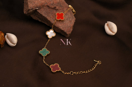 Multicolor Clover Charm Chain Bracelet