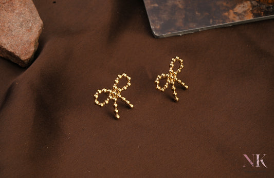 Golden Bow Dotted Charm Studs