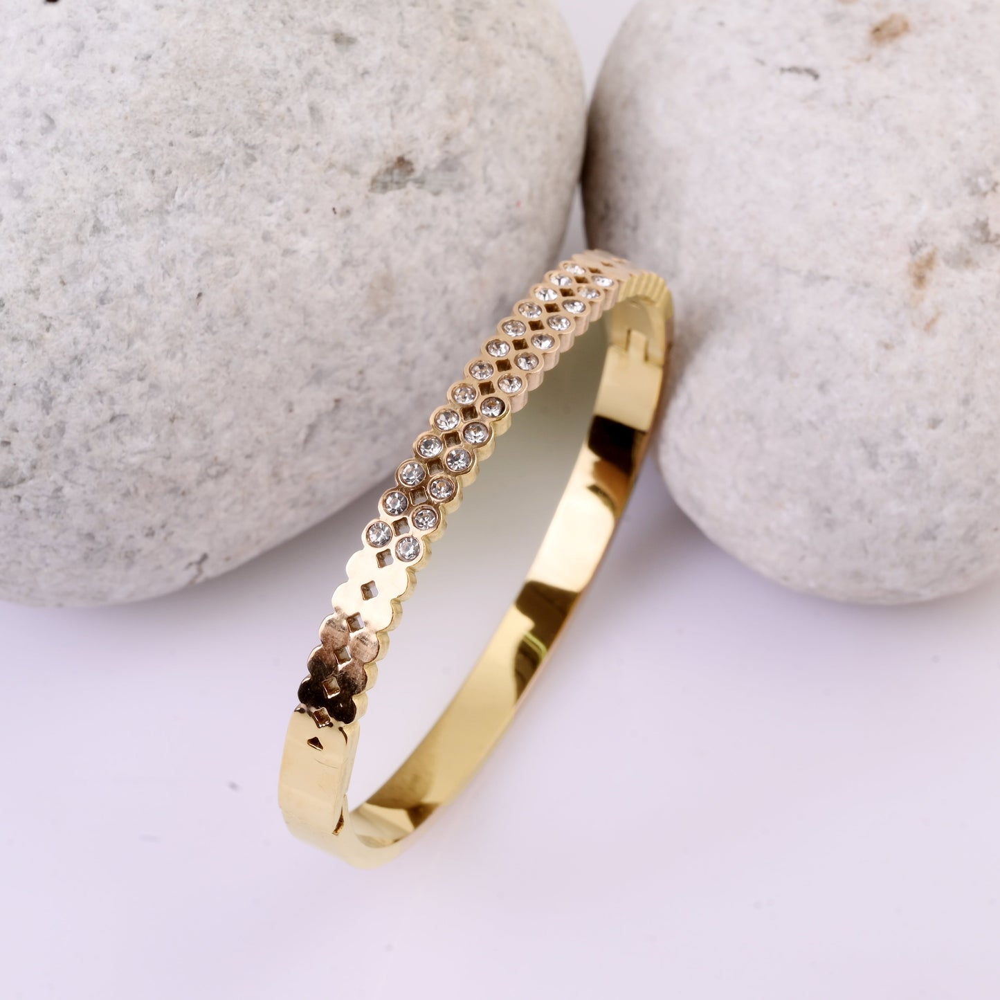 Radiant Bloom Crystal-Studded Gold Bangle