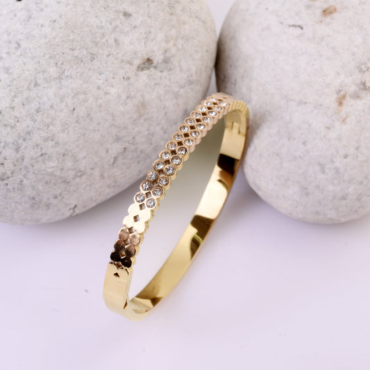 Radiant Bloom Crystal-Studded Gold Bangle