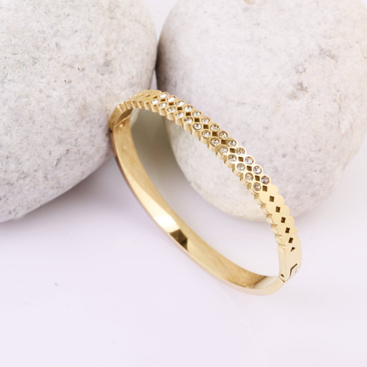 Radiant Bloom Crystal-Studded Gold Bangle