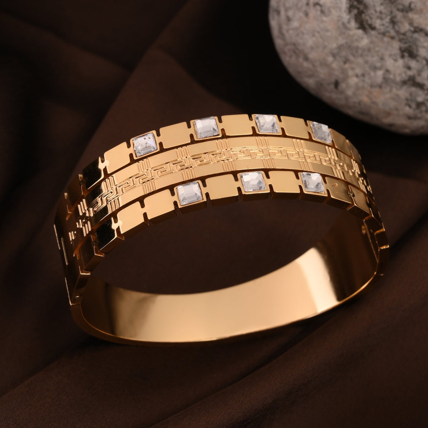 Regal Radiance Square-Cut Gold Bangle