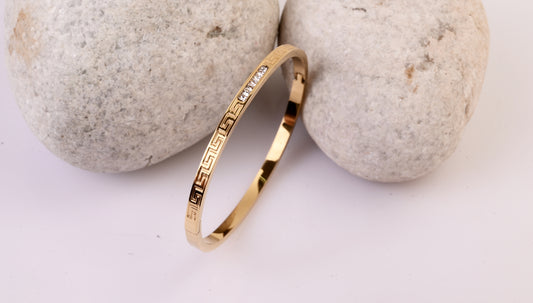 Greek Elegance Crystal Accent Gold Bangle