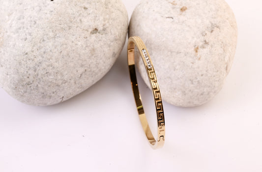 Greek Elegance Crystal Accent Gold Bangle
