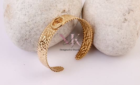 Golden Textured Elegance Adjustable Open Cuff