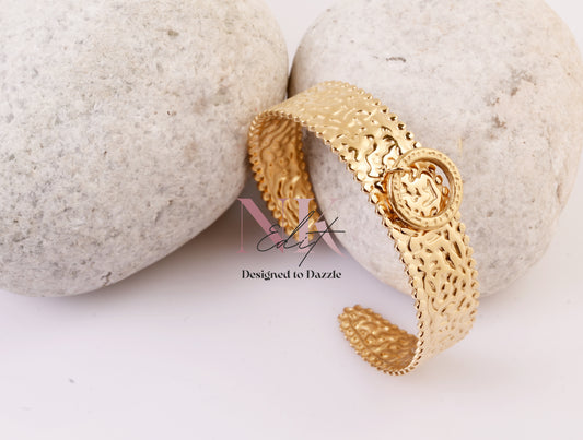 Golden Textured Elegance Adjustable Open Cuff