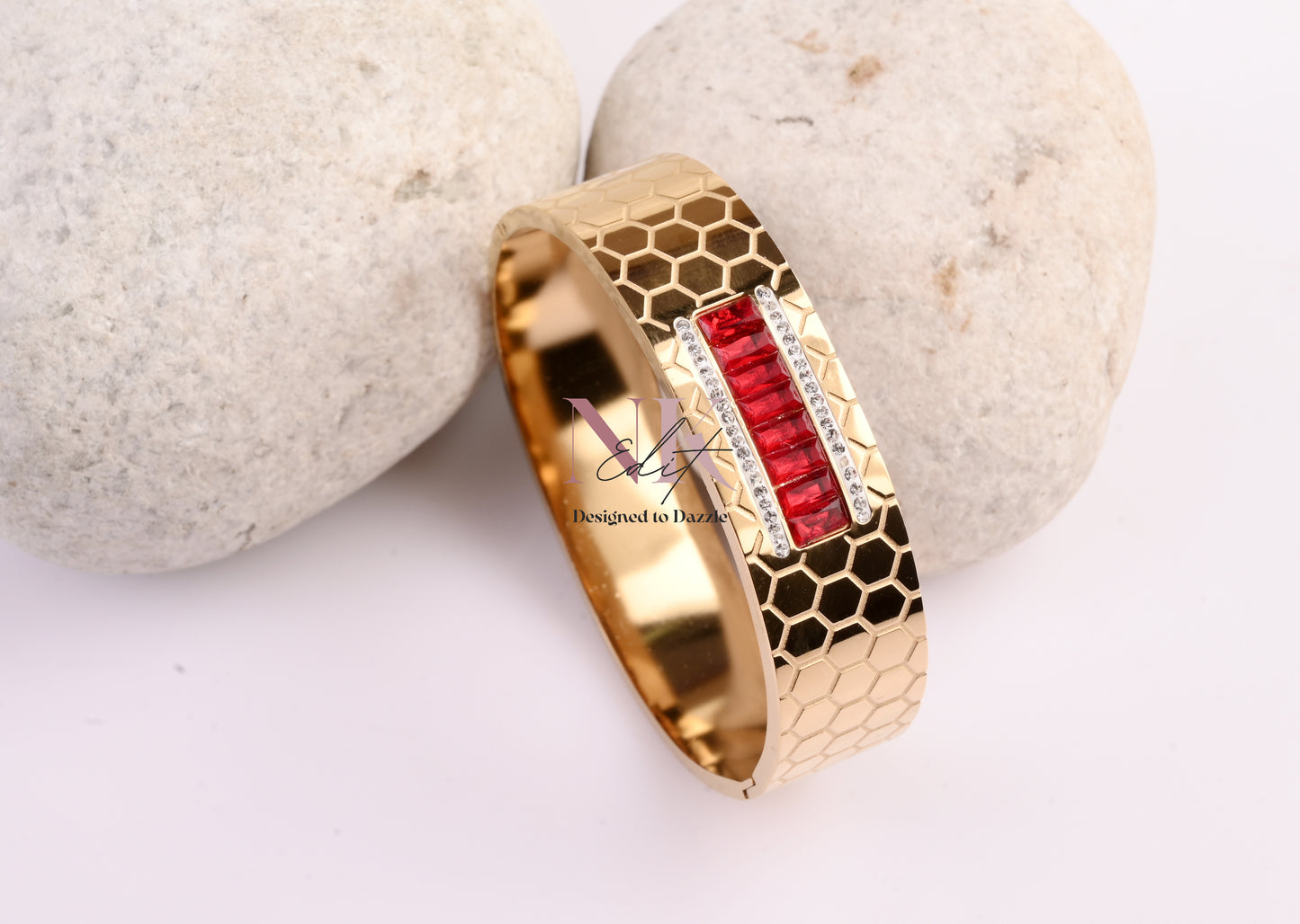 Red Ruby Honeycomb Cuff Bracelet