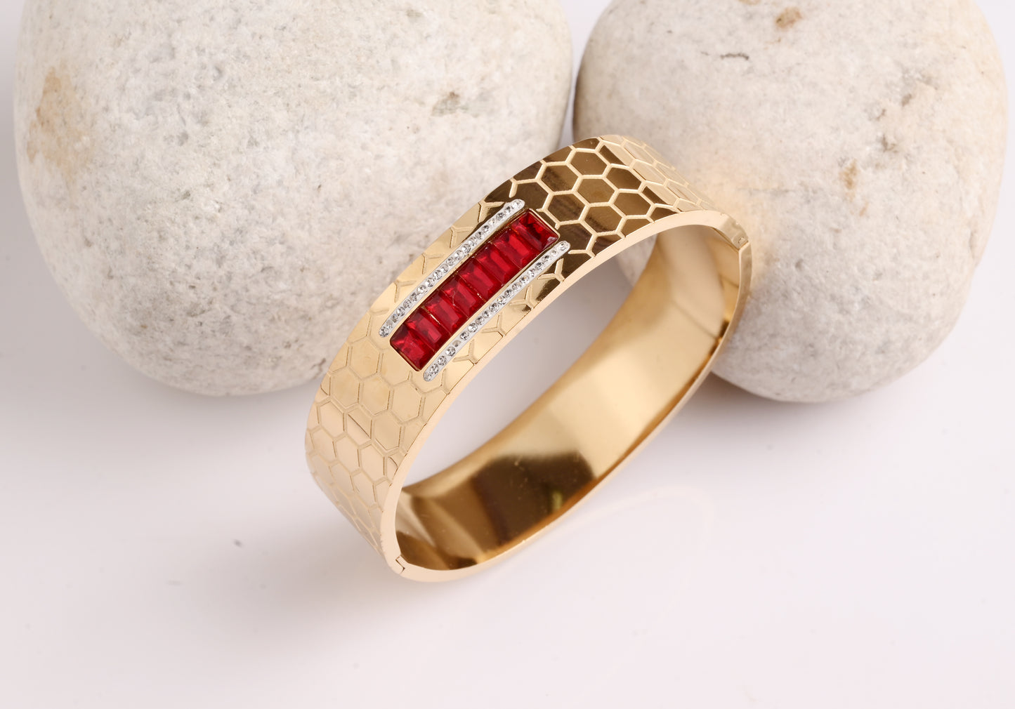 Red Ruby Honeycomb Cuff Bracelet