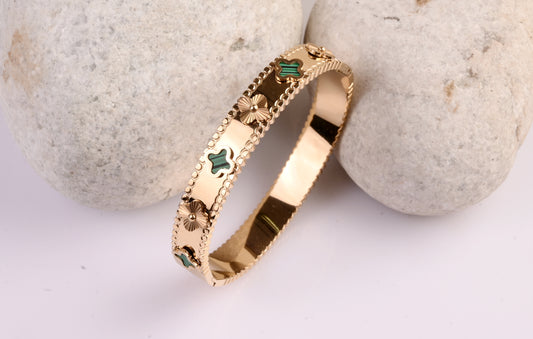 Green Clover Charm Gold Bracelet