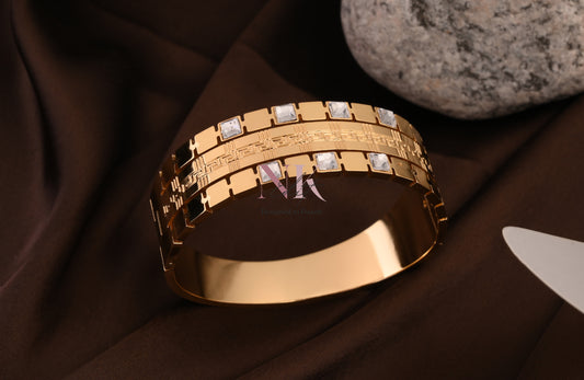 Regal Radiance Square-Cut Gold Bangle
