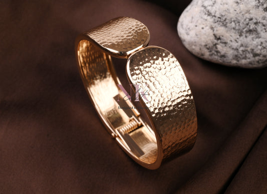 Golden Hammered Elegance Cuff Bracelet