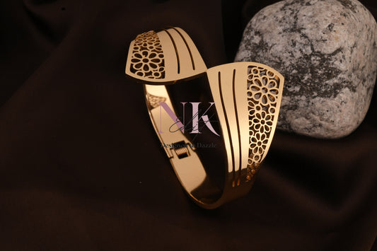 Golden Blossom Cutwork Cuff Bracelet