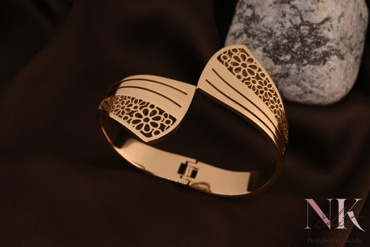 Golden Blossom Cutwork Cuff Bracelet