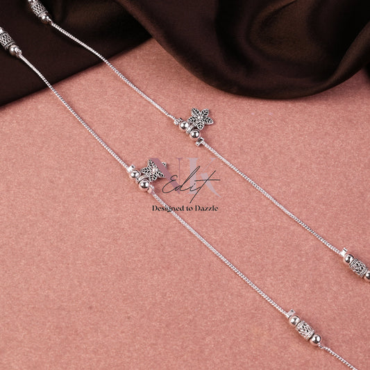 Silver Floral Charm Anti-Tarnish Anklet Set