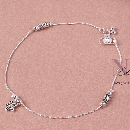 Silver Floral Charm Anti-Tarnish Anklet Set