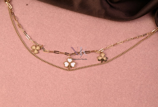 Golden Clover 18 Carat Gold plated Charm Dual-Layer Anklet