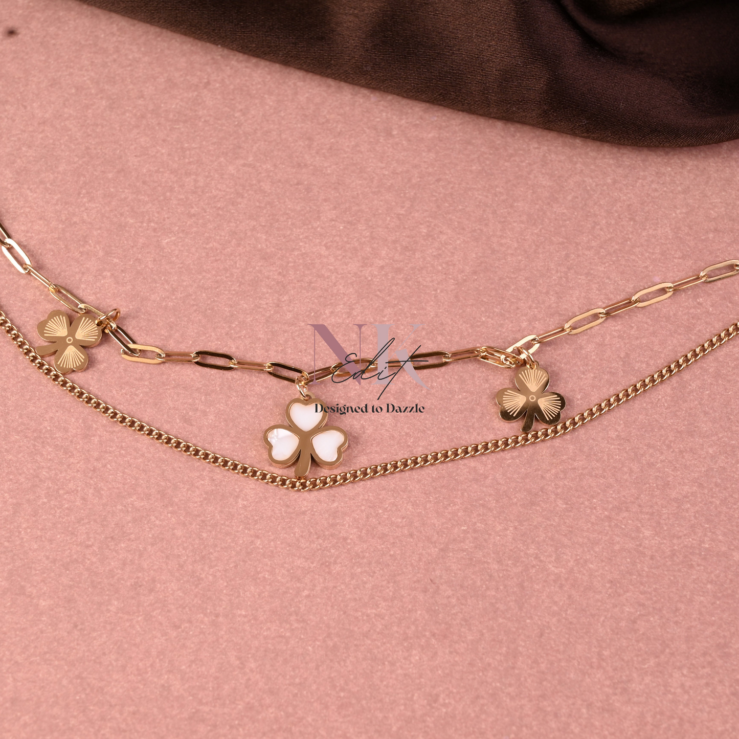 Golden Clover 18 Carat Gold plated Charm Dual-Layer Anklet