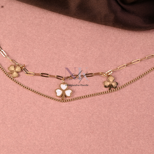 Golden Clover 18 Carat Gold plated Charm Dual-Layer Anklet