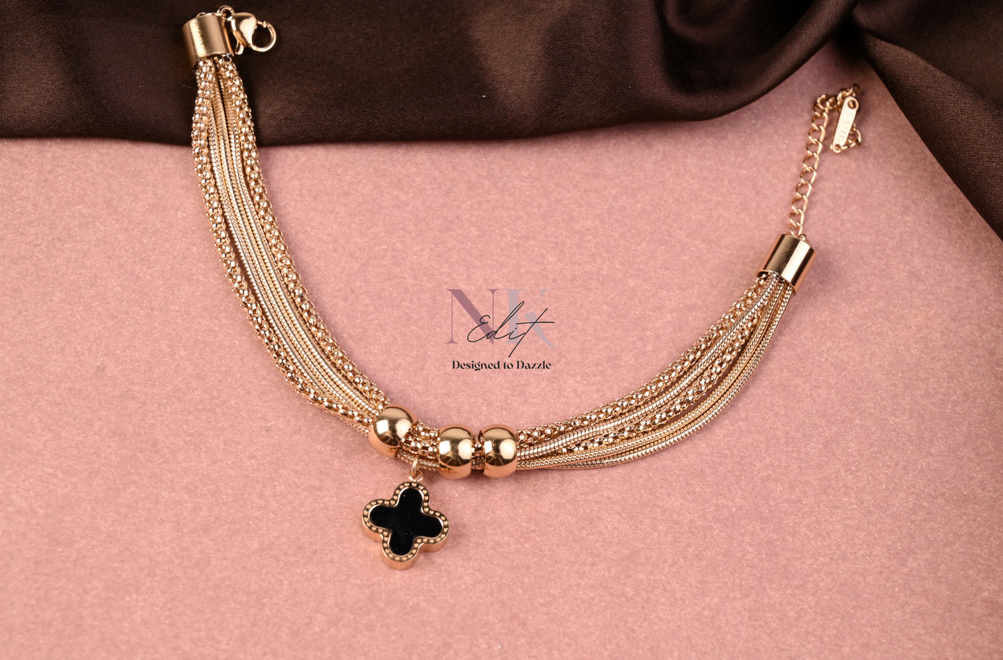 Majestic Clover Charm Dual Tone Black & White Chain Bracelet