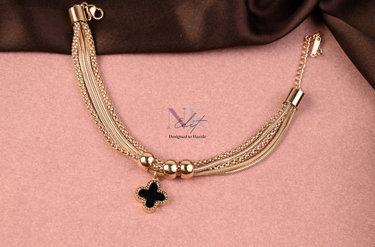 Majestic Clover Charm Dual Tone Black & White Chain Bracelet