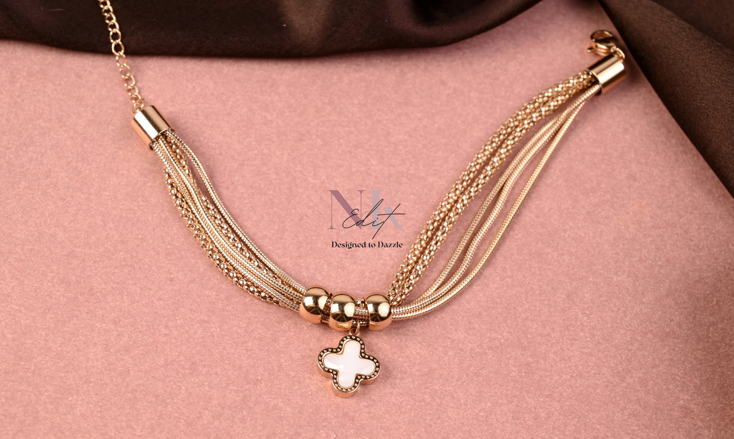 Majestic Clover Charm Dual Tone Black & White Chain Bracelet