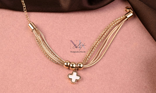 Majestic Clover Charm Dual Tone Black & White Chain Bracelet