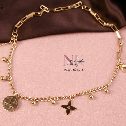 Golden Charm Dual Chain Anti-Tarnish Anklet