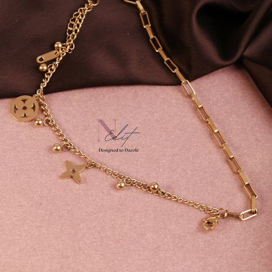 Golden Charm Dual Chain Anti-Tarnish Anklet