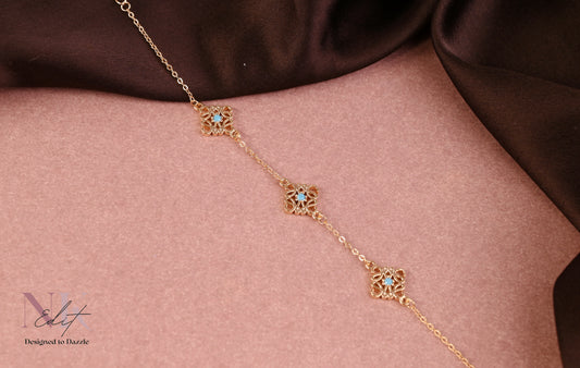 Loewe Ornate Blue Stone Charm Chain Bracelet