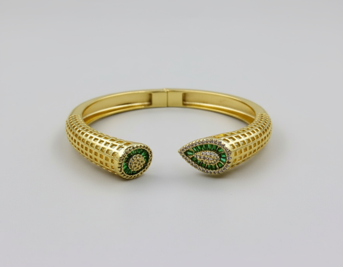 Emerald Majesty Gold-Toned Open Bangle