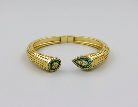Emerald Majesty Gold-Toned Open Bangle
